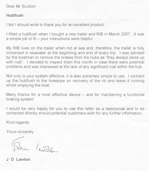 Hubflush testimonial letter